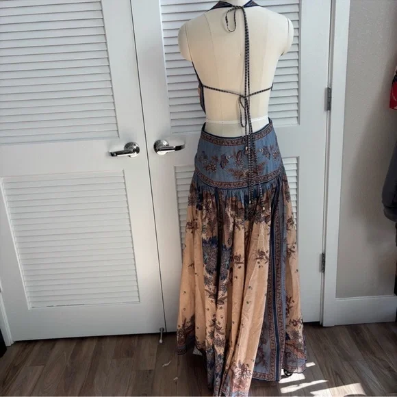 NWOT Zimmermann Beige and Blue Paisley Halter Tie-Waist Maxi Dress - Picture 11 of 12